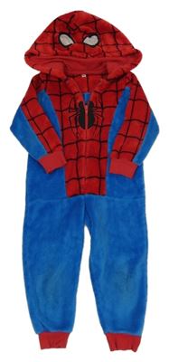Modro-červená plyšová kombinéza s pavoukem a kapucí - Spider-man C&A