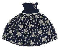 Tmavomodré šaty s kvietkami Topolino