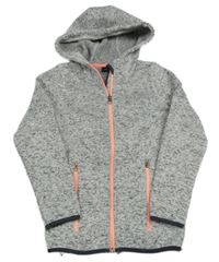 Šedo-bílá melírovaná pletená propínací mikina s kapucí Page one young