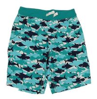 Bielo-modrozelené plátenné kraťasy so žralokmi Kiki&Koko