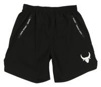 Černé šusťákové sportovní kraťasy s potiskem a nápisy 
