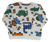 Světlešedá melírovaná oversize mikina s dinosaury Matalan