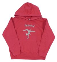 Tmavoružová mikina so stříbrnou gymnastkou a vreckom a kapucňou AWDis