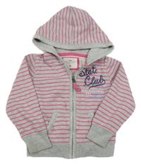 Šedo/melírovano-tmavoružová pruhovaná prepínaci mikina s nápismi a kapucňou H&M