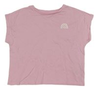 Svetloružové crop tričko s dúhou H&M