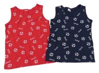 2x - Nátělník s loptami a nápisy - Červený, tmavomodrý ZEEMAN