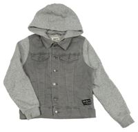 Sivá riflovo/tepláková crop bunda s melírovanymi rukávy a kapucňou Pepperts!