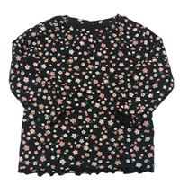 Čierne rebrované kvetované tričko Nutmeg