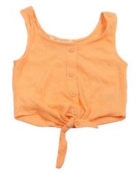 Neónově oranžový rebrovaný crop top s uzlom a gombíkmi E-Vie