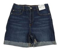 Tmavomodré mid rise riflové kraťasy Denim Co.