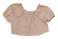 Starorůžovo-biela kockovaná crop blúzka Nutmeg