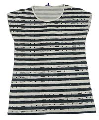 Bielo-antracitové pruhované tričko s flitrami zn. M&S