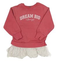 Tmavorůžovo-bílé teplákovo/plátěné šaty s nápisem Primark