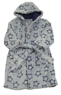 Bílo-tmavomodrý chlupatý župan s hvězdami a kapucí Mothercare