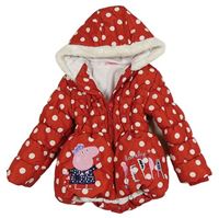Červená puntíkatá šusťáková zimní bunda s Peppou a kapucí George