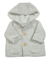 Světlešedá melírovaná žebrovaná sametová zateplená propínací mikina s kapucí George