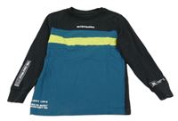 Petrolejovo-černo-limetkové triko s nápisem Next