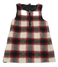 Béžovo-čierno-červené kockované vlnené šaty F&F