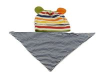 2set - Béžovo-barevná pruhovaná bavlněná čepice + tmavomodro-bílý pruhovaný slinták H&M