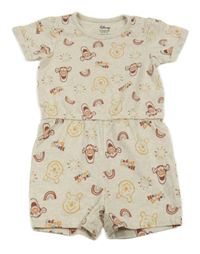 Béžový melírovaný bavlněný kraťasový overal s Púem a Tygrem Primark