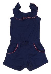 Tmavomodrý lehký kraťasový overal s volánem Pocopiano