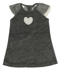 Tmavosivé melírované zamatové šaty so srdcem