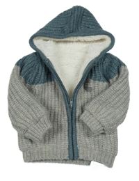 Nové - Šedo-tmavošedý zateplený propínací svetr s kapucí Nutmeg