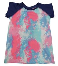 Neónově ružovo-modro-biele batikované športové tričko Ergeenomixx