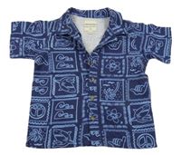 Tmavomodrá vzorovaná ľanová košeľa