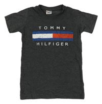 Tmavošedé melírované tričko s potiskem Tommy Hilfiger