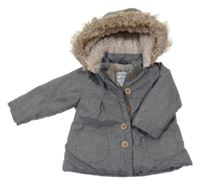 Šedá melírovaná šusťáková zimní bunda s kapucí Topomini
