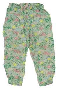 Zeleno-farebné kvetované voľné é nohavice zn. H&M
