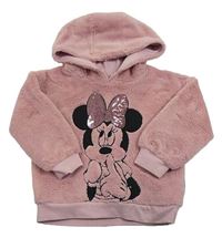 Starorůžová chlupatá mikina s Minnie a kapucí Disney