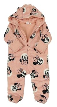 Růžová plyšová zateplená kombinéza s Minnie a kapucí Disney