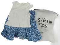2 set - Biely rebrovaný crop top + modrá kvetovaná ľahká sukňa Shein