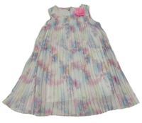 Bílo-lila-světlemodré šifonové plisované šaty s květem H&M