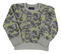 Sivá vzorovaná mikina so zvířaty a nápismi