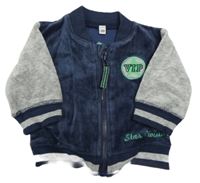 Tmavomodro-sivá zamatová prepínaci mikina s nášivkou