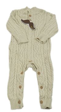 Nové - světlebéžový vzorovaný pletený overal 