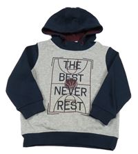 Sivo-tmavomodrá mikina s nápisom a kapucňou Topolino