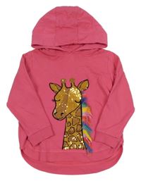 Růžová mikina s žirafou z flitrů a kapucí Bluezoo