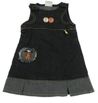 Tmavomodré na traké rifľové šaty s nášivkami