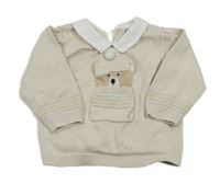 Smotanový ľahký sveter s medvěďom a golierikom