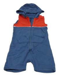Modro-červený teplákový kraťasový overal s kapucí George