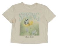 Smetanové crop tričko s nápisem a motýlkem C&A