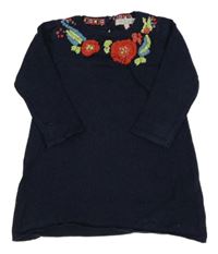 Tmavomodré svetrové šaty s kvetmi M&S