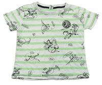 Bielo-zelené pruhované tričko s dinosaurami Dopodopo