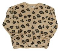 Béžovo-čierno-hnedá plyšová mikina s leopardím vzorom Next