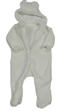 Biela plyšová kombinéza s hviezdami a kapucňou Pep&Co