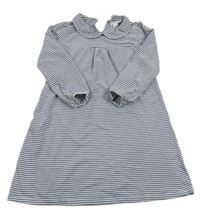 Bielo-modro-strieborné pruhované šaty s golierikom